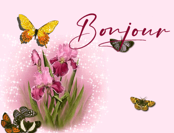 Gifs animés bonjour papillons et fleurs
